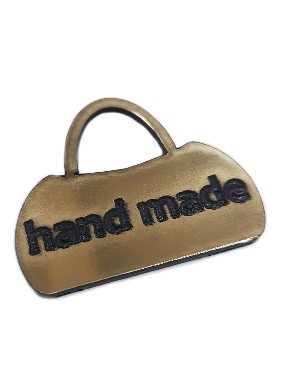 Золотая бирка сумка "hand made" 30*40мм