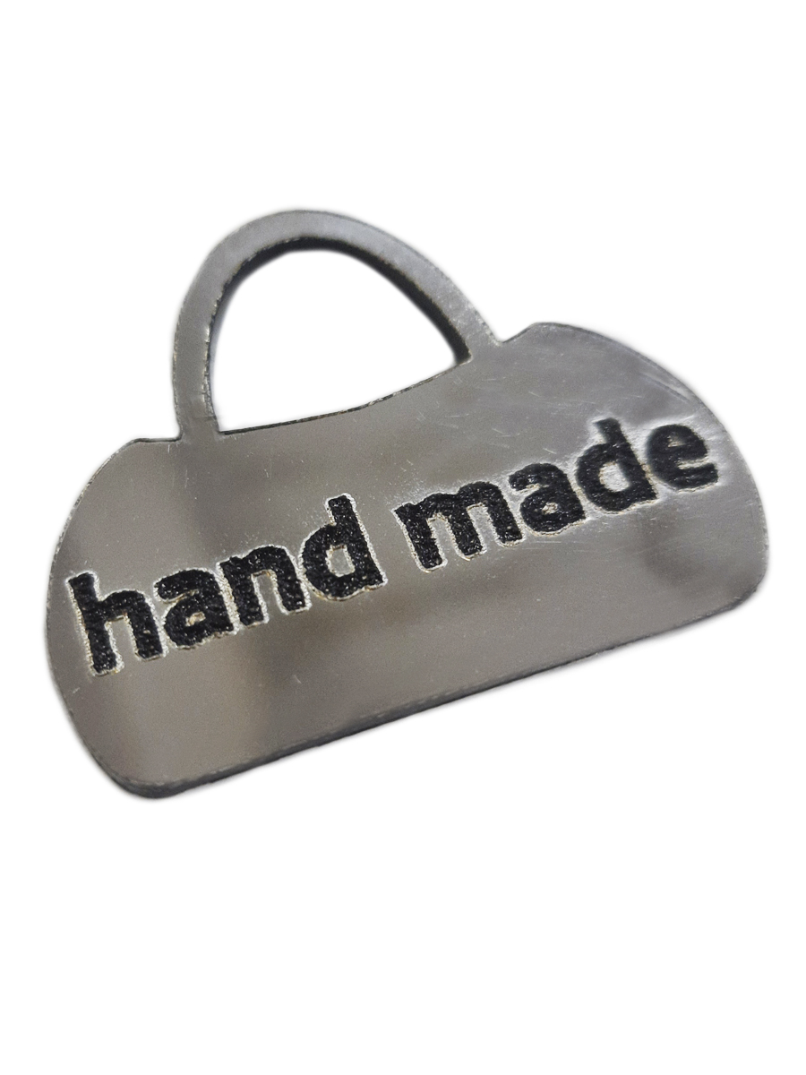 Серебряная бирка сумка "hand made" 30*40мм